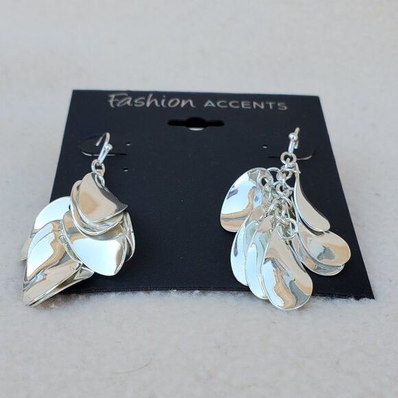 Fashion Accents long cluster petal teardrop silver tone earrings - Picture 5 of 10